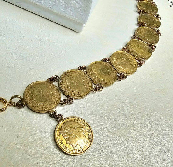 Vintage French Coins Link Bracelet 50 Centimes Co… - image 4