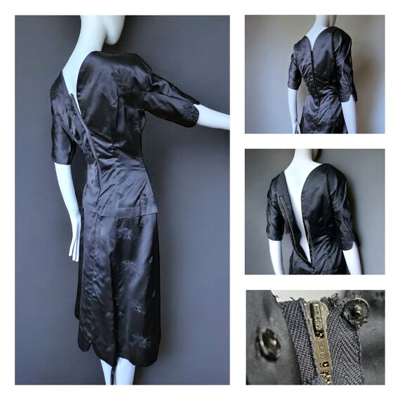 Vintage Black Satin Jacquard Asian Styled Dress E… - image 7