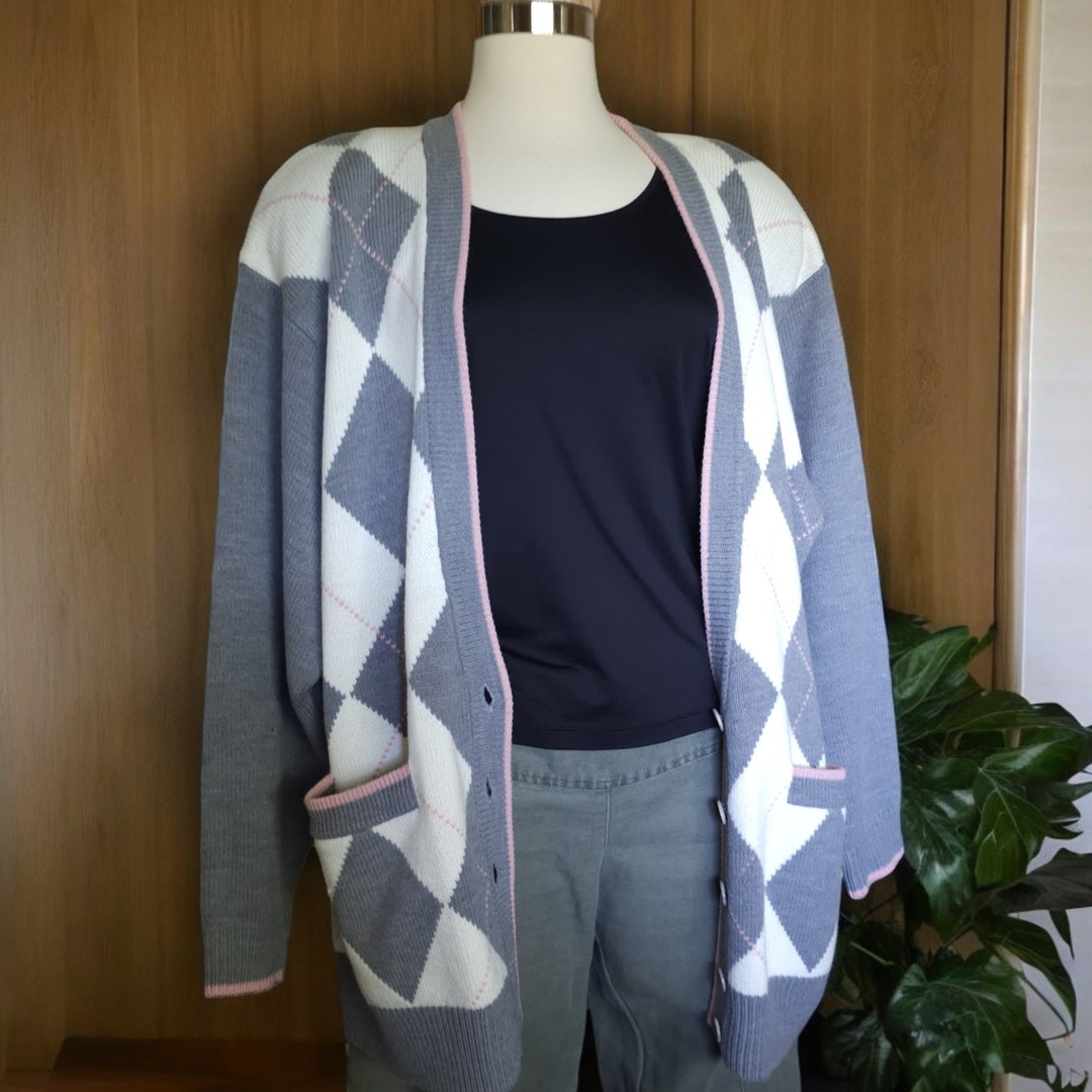 VTG Green Argyle Knit Cardigan