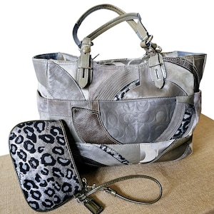 COACH パッチワーク トートバッグ グレー系　F15459 財布　ポーチ Coach Gray Patchwork Tote AND Wristlet Style No. 15459 Gray
