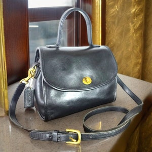 RARE Coach Manor Bag 9977 Vintage Top Handle Black Leather 
