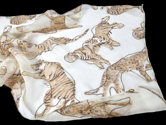 Unique Animal Print Neck Head Scarf Tigers and Le… - image 1