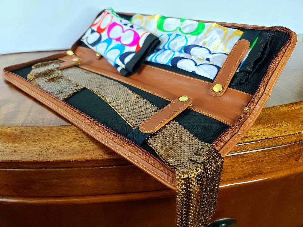 Coach Vintage Leather Travel Case Long Zippered Multi tasking Portfolio 16 X 5 Inches as is Inside Compartment Snaps Broken on One Side Etsy