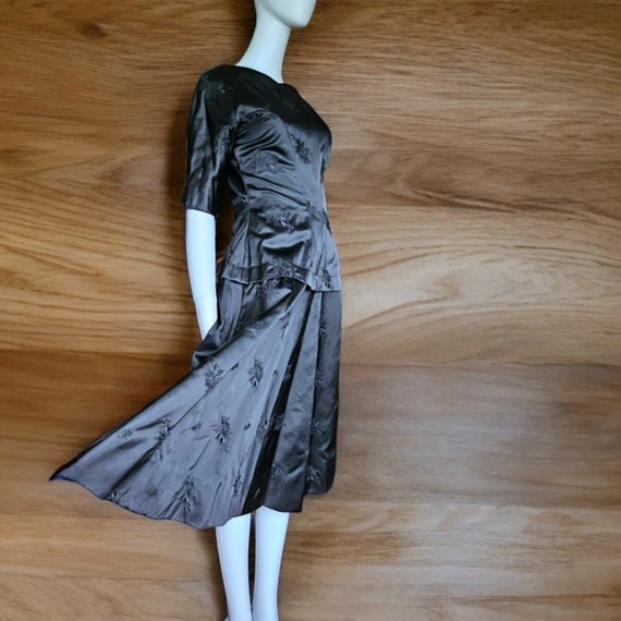 Vintage Black Satin Jacquard Asian Styled Dress E… - image 8