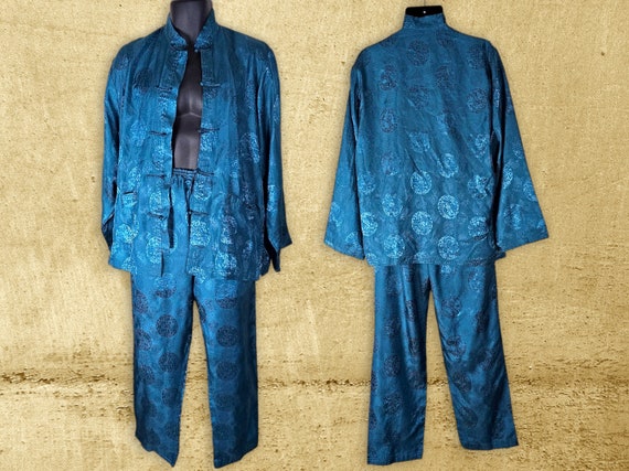 Vintage Silk Mandarin Collar Tang Suit Frog Butto… - image 2