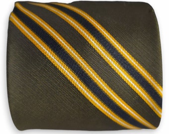 Vintage Dacron Polyester Slim Tie Brown Black Orange Right-to-Left Diagonal Stripes