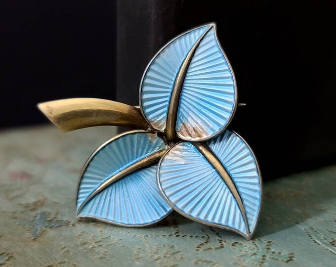 Broche Ancienne Norway Argent Sterling émail Bleu Guilloché - Occasion, Signée