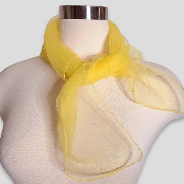 Vintage Sheer Yellow Nylon Scarf 26" Square Ponytail Head Scarf