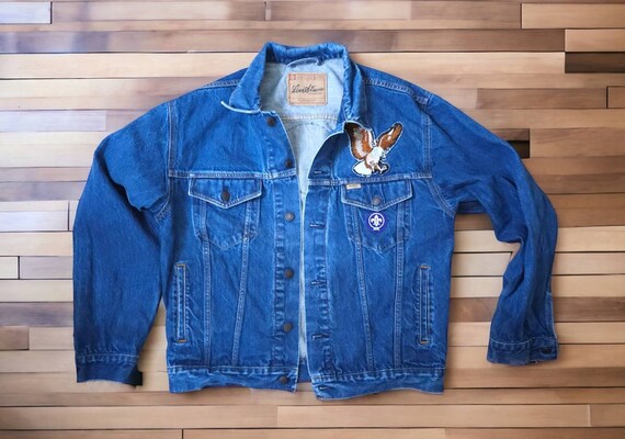 Vtg LEVI Strauss Signature Jean Jacket LARGE Has After Market Patches of Eagle Fleur De Lis BSA Founder s Award Orange Co. Etsy UK