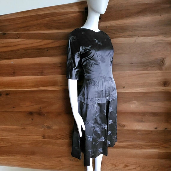 Vintage Black Satin Jacquard Asian Styled Dress E… - image 2