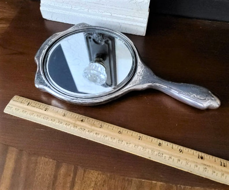 Art Nouveau Etched Silver Plate Hand Held Mirror With Beveled Etsy