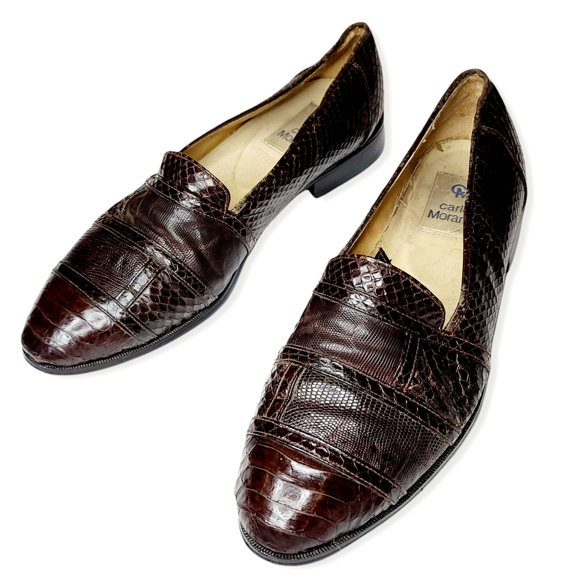 Vintage Mixed Reptile Leather Genuine Lizard Loafers Brown  display picture 2