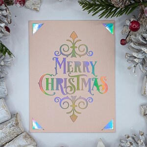 Cartão Holográfico Feliz Natal | Rosa | Pêssego | Cinza | Verde