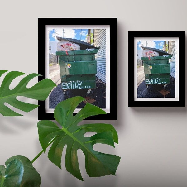 White Graffiti - Green Trash Bin - Lettering - Writing - Print - 4x6 Inches, 5x7 Inches, 8x10 Inches - Found in Miami by MiamiStreetFinds