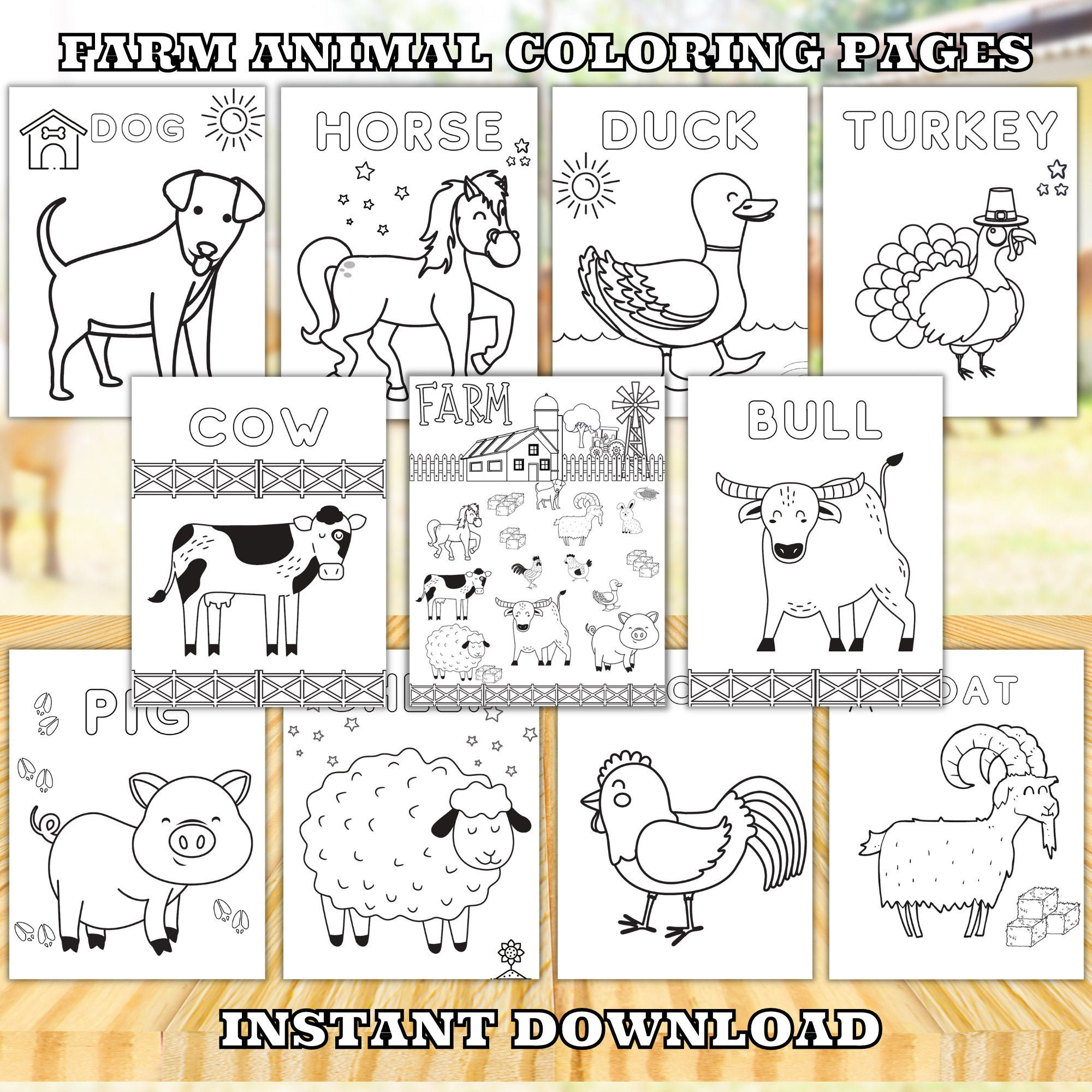 10 Farm Animal Coloring Pages for Preschool Learning