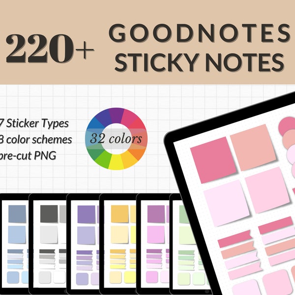 220+ Sticky Notes für Goodnotes, iPad Sticker, digital planner, Notizen, Sticker Pack, PNG Digital Aufkleber, Journal, Goodnotes, Notability