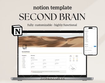 The Ultimate Notion Second Brain: planificador de vida todo en uno, panel de control de Notion, plantilla editable, productividad y organización, nunca lo olvides