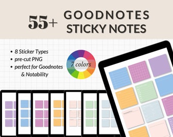55+ Colorful Sticky Notes for Goodnotes, iPad Stickers, digital planner, notes, Sticker Pack, PNG Digital Aufkleber, Goodnotes, Notability