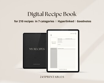 Digital Recipe Book for GoodNotes, Notability, Digital iPad Recipe Journal, Digital Cookbook, Digital Meal Planner, Recipe Book Template