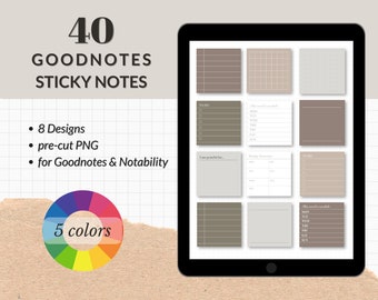 Neutral Sticky Notes for Goodnotes, iPad Stickers, digital planner, notes, Sticker Pack, PNG Digital Aufkleber, Goodnotes, Notability