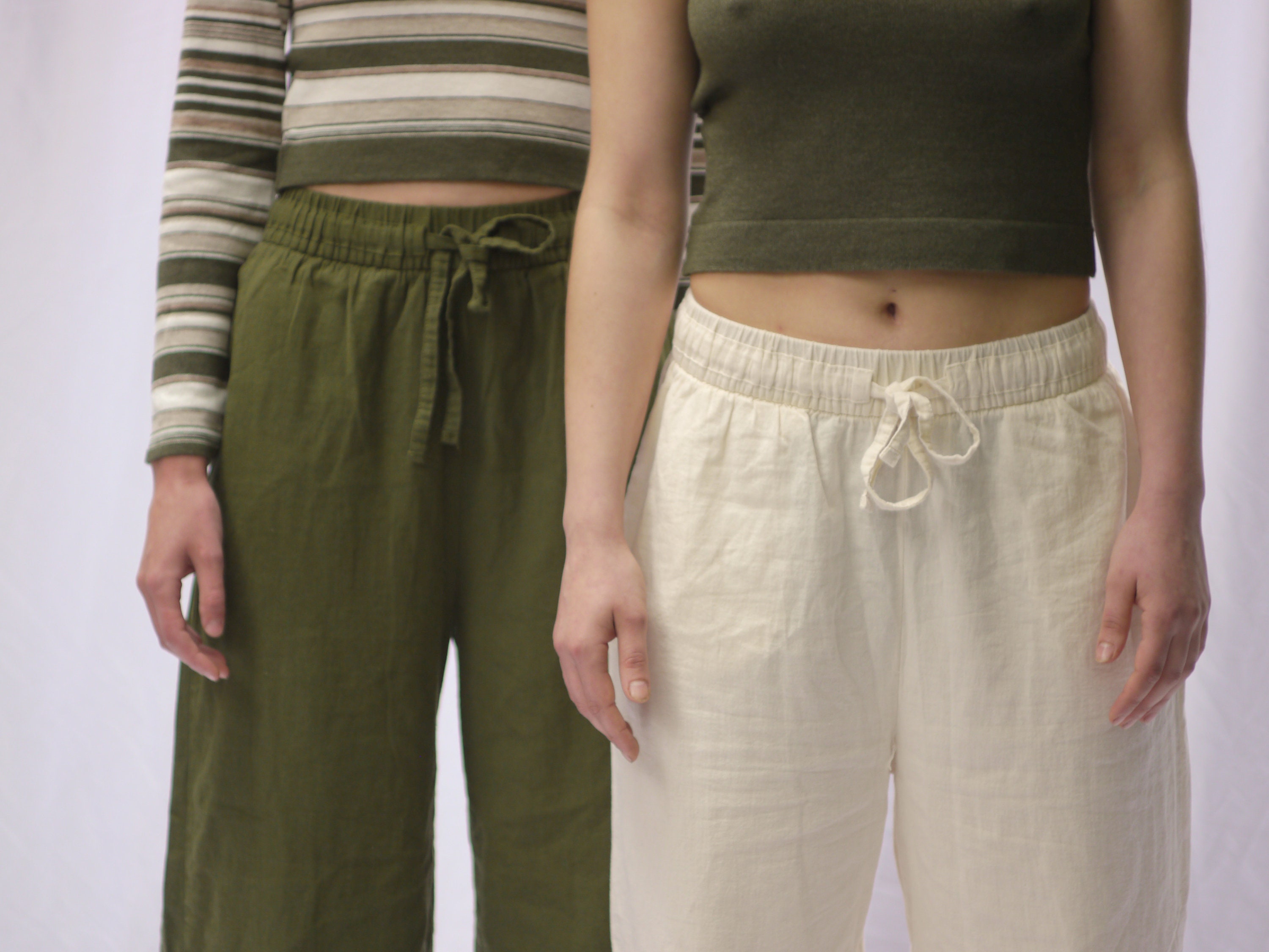 Women's Light Beige Linen Trousers, Comfy Ladies Linen Pants With