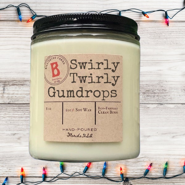 Swirly Twirly Gumdrops | Buddy Elf candle | 100% Soy Wax | Fruity Gumdrop Scented Candles | Hand Poured, cotton headed ninny muggins