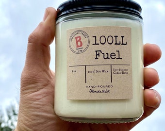 100LL Fuel Scented Candle, 100% Soy Wax Hand Poured Candle, Aviation , Pilot Gift, Scented Jet-A Fuel, Pilot Aviation gift Candle