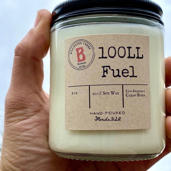 100LL Fuel Scented Candle, 100% Soy Wax Hand Poured Candle, Aviation , Pilot Gift, Scented Jet-A Fuel, Pilot Aviation gift Candle