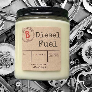 Diesel Fuel Scented Candle, 100% Soy Wax Hand Poured Candle, Rolling Coal, Mechanic Gift, Scented Diesel Truck Fuel, Trucker gift Candle