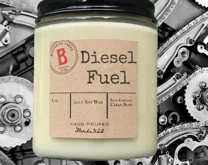 Diesel Fuel Scented Candle, 100 Soy Wax Hand Poured Candle, Rolling