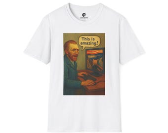 Van Gogh Digitale Fan Kunst | T-Shirt Unisex Die Schrei Katze Mashup | Surreale Pop Art für Kunstliebhaber