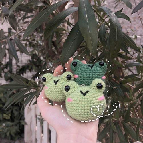 Crochet Frog Keychains Expressive Frog Keychains Smiling Etsy