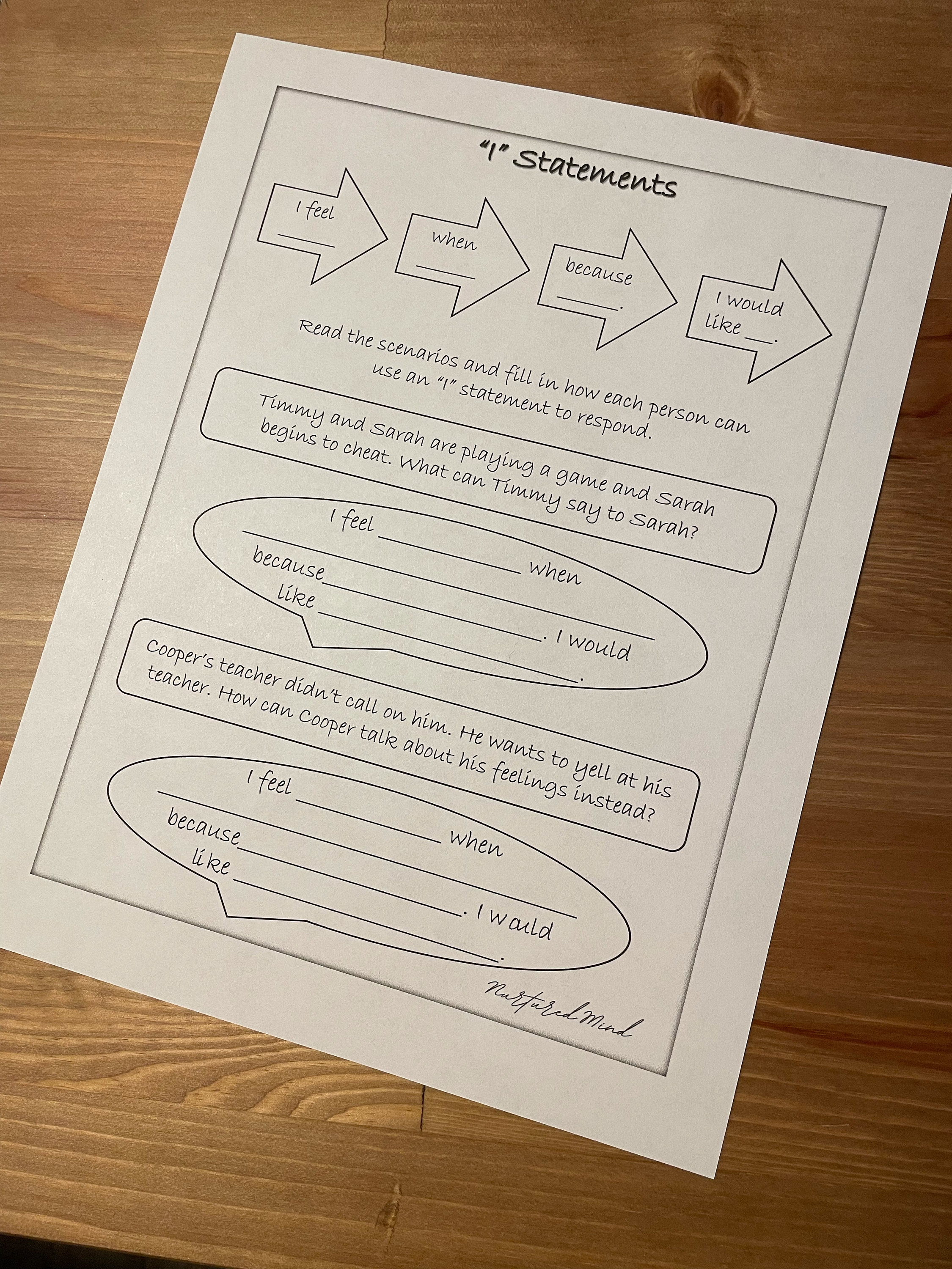 I Statement Worksheet For Kids