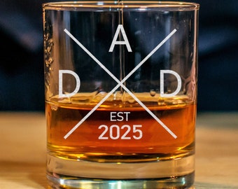 New Dad Whiskey Glass - For First Time Dad - Gift For Dad - Dad Established Custom - Personalized Dad Gifts - 2021, 2022, 2023, 2024, 2025