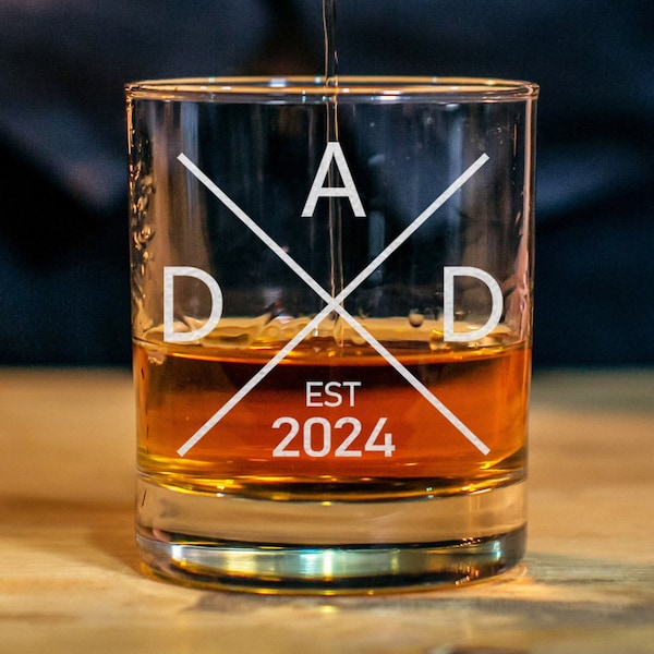 New Dad Whiskey Glass - For First Time Dad - Gift For Dad - Dad Established Custom - Personalized Dad Gifts - 2021, 2022, 2023, 2024, 2025