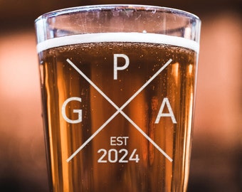 GPA Est 2024 - For New Grandfather - Grandpa Pregnancy Announcement - Engraved Pint Glass - Promoted to Grandpa - First Time Grandparents