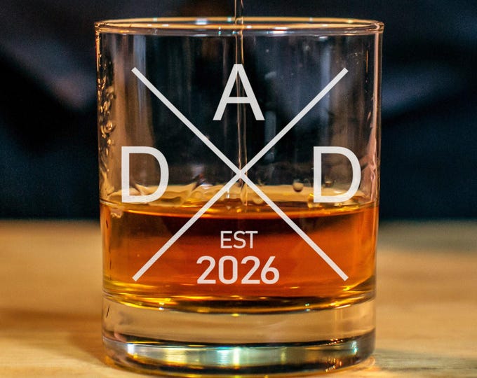 New Dad Whiskey Glass - For First Time Dad - Gift For Dad - Dad Established Custom - Personalized Dad Gifts - 2021, 2022, 2023, 2024, 2025