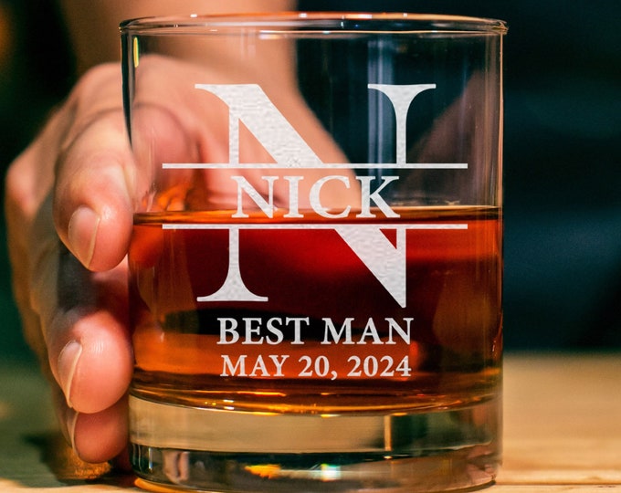 Personalized Whiskey Glass, Groomsman Gift, Best Man Gift, Engraved Old Fashion Glass, Wedding Party Gift, Custom Whiskey Glass, Groom Gift