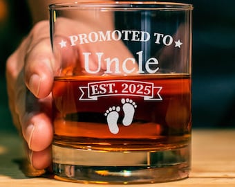 Promosso a zio nel 2025, Bicchiere da whisky da 11 once del 2026, Annuncio di nascita per zio, Nuovo zio, Regali per la prima volta - Futuro zio, Festa del papà