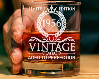 Vaso de whisky personalizado de 1956, añejado a la perfección, regalo de cumpleaños, edición limitada.