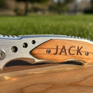 Personalized Wooden Handle Pocket Knife, Engraved Tactical Folding Knife for Men, Groomsmen, Fathers Day, Birthday, Anniversary Gift