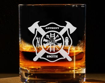 Fathers Day Gifts For Firefighters, Engraved Whiskey Glass - Fireman Rocks Glass, Firefighter Gifts, Gift for Him, Fire Department, For Dad