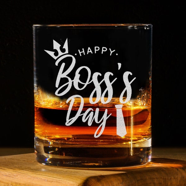 Happy Boss's Day - 11oz Engraved Whiskey Glass - Funny Gift For National Boss Day - From Friends & Coworkers, Happy Employee, With Tie 2022