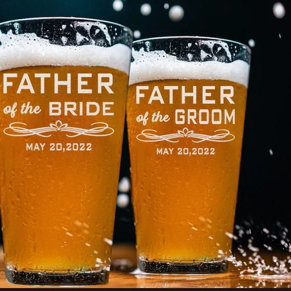 Father Of The Bride/Groom 16oz Personalized Beer Glass, Custom Special Wedding Gifts For Dad/Stepdad, Preferred Over A Tumbler Or Beer Mug