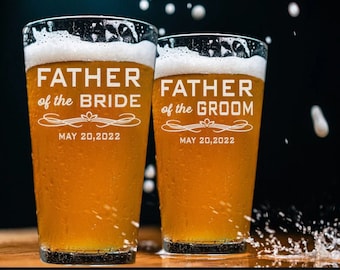 Father Of The Bride/Groom 16oz Personalized Beer Glass, Custom Special Wedding Gifts For Dad/Stepdad, Preferred Over A Tumbler Or Beer Mug