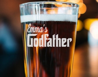 Godfather Pint Glass With Custom Name, Special Godparent Gift, Beer Glass Communion Baptism, Will you be my Godfather Gift - For Godfather