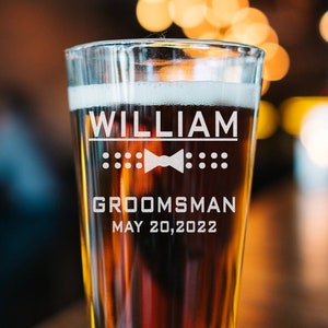 Groomsman 16oz Beer Glass, Engraved Pint Glass, Groomsmen Gift Idea, Groomsman Beer Mug, Personalized Best Man Gift, Groomsman Glass