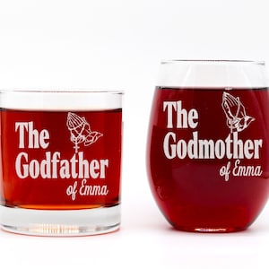 Custom Engraved Godparents Glass Gift Set - Communion Baptism Gift - Personalized Godparents Announcement Gifts - Will you be My Godparents
