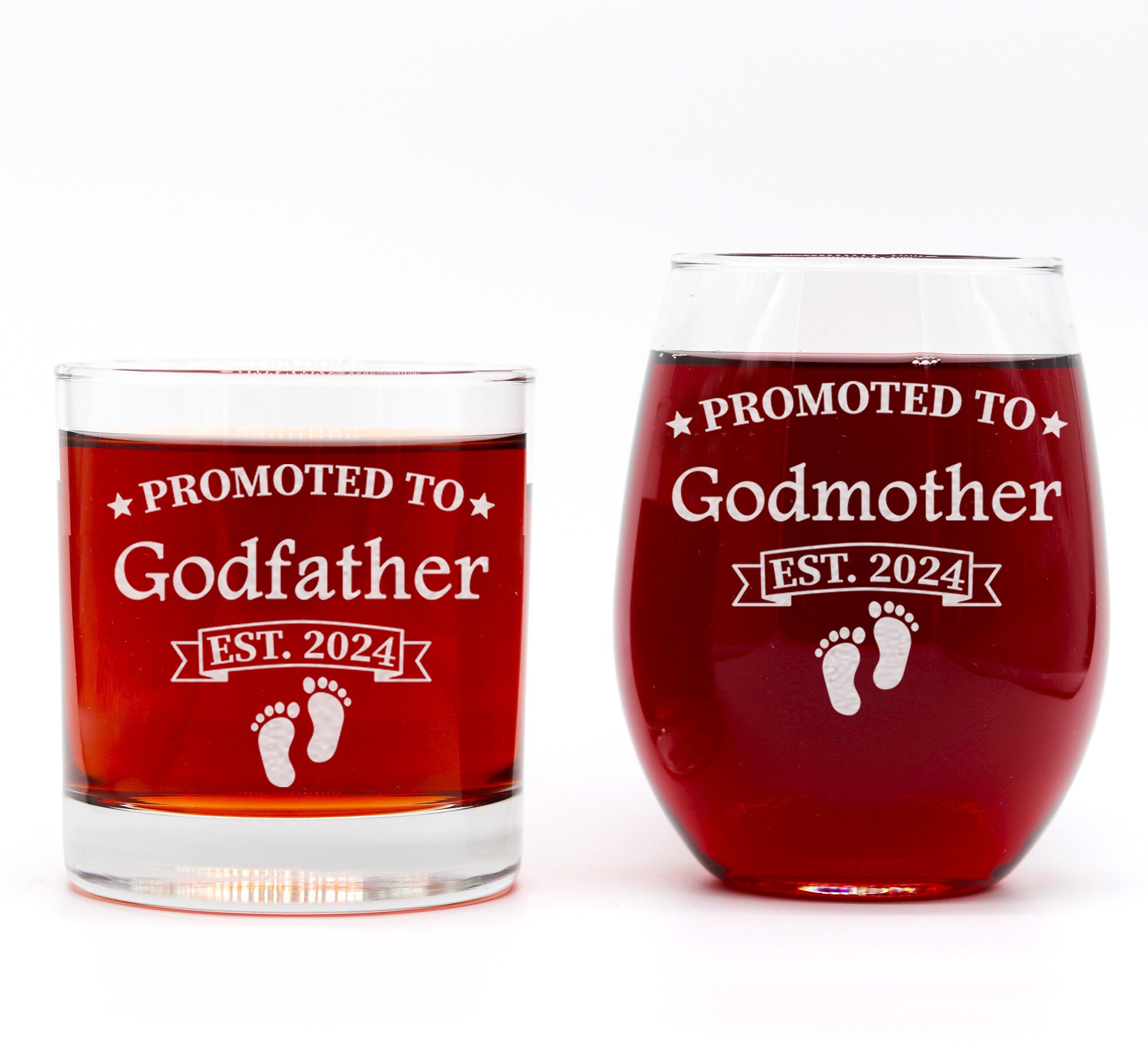 Engraved Promoted to Godfather and Godmother Matching Glass Set- 2022 - 2023 - 2024 -Baptism Gift - Will you be My Godparents