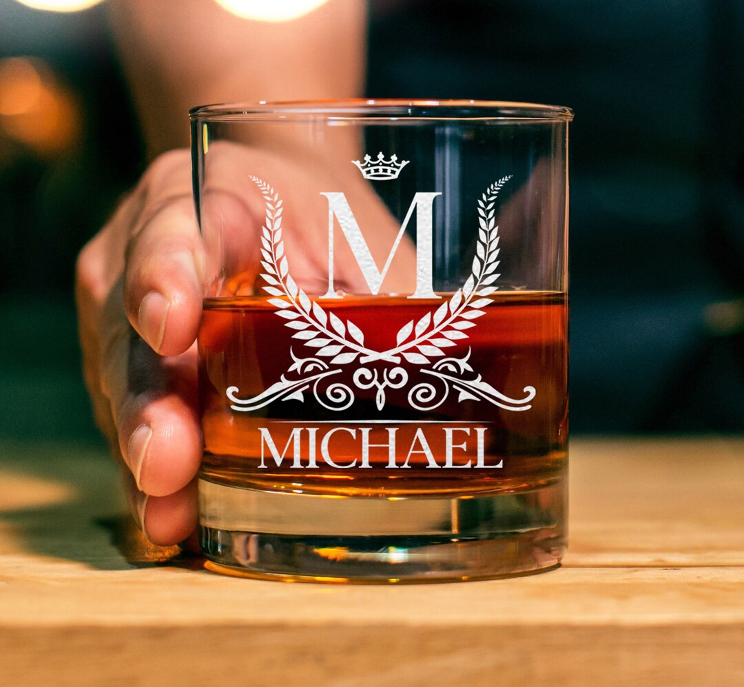 Custom Etched Whiskey Glass, Personalized Monogram Rocks Glass - Etsy